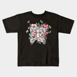 Blooming flowers human ribcage with butterflies Kids T-Shirt